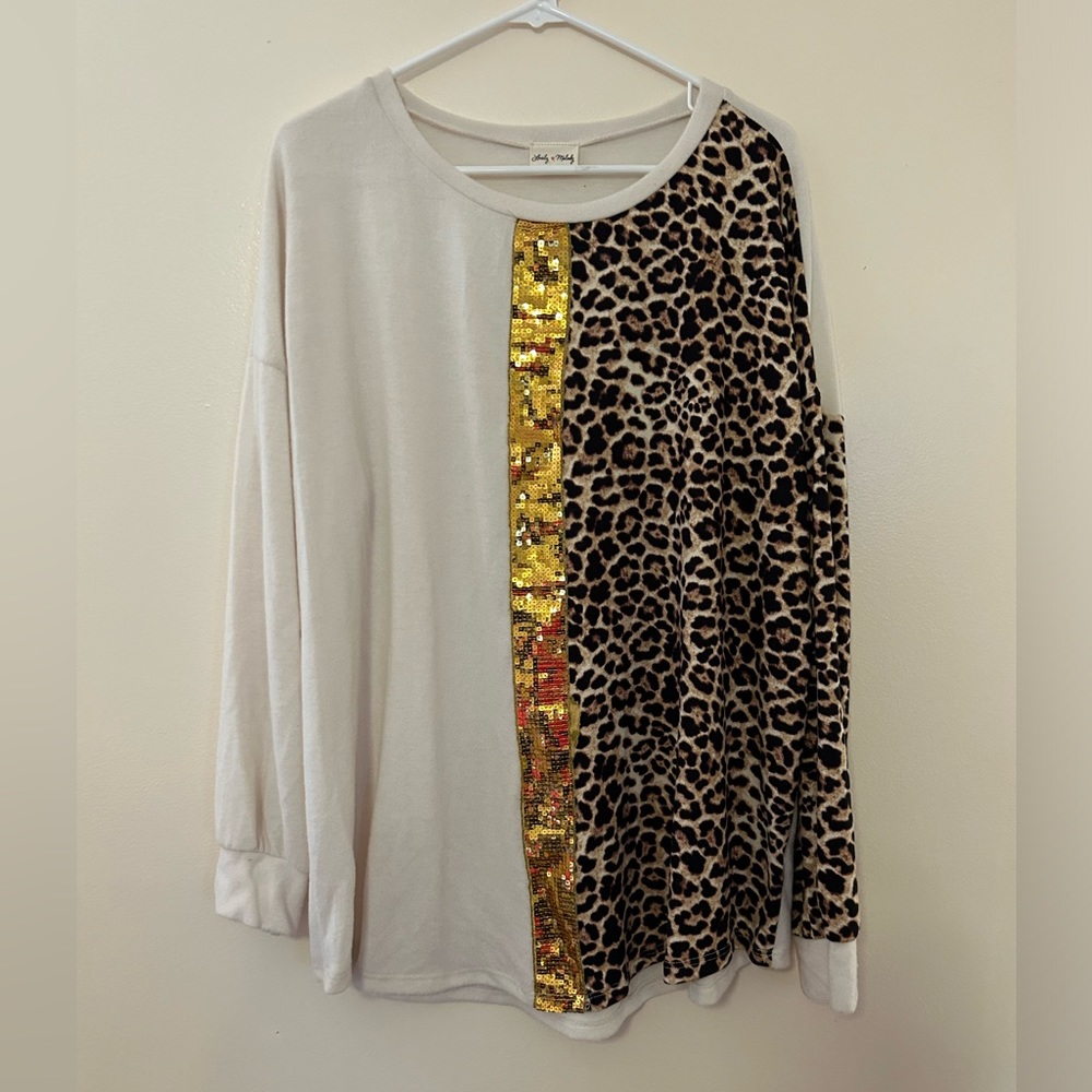 Animal print cotton sweater with sequins